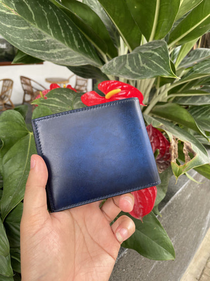 Blue hand dyed patina veg leather wallet HDWA55