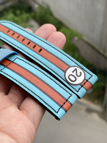 Blue hand painted cow leather strap gulf theme HDHPC01