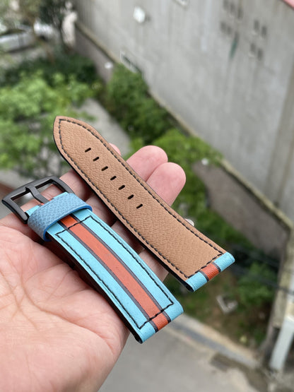 Blue hand painted cow leather strap gulf theme HDHPC01