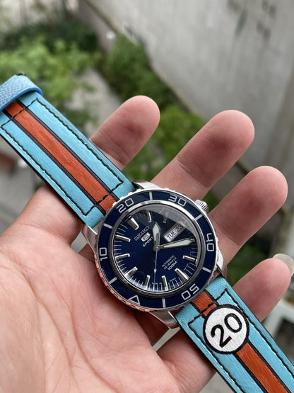 Blue hand painted cow leather strap gulf theme HDHPC01