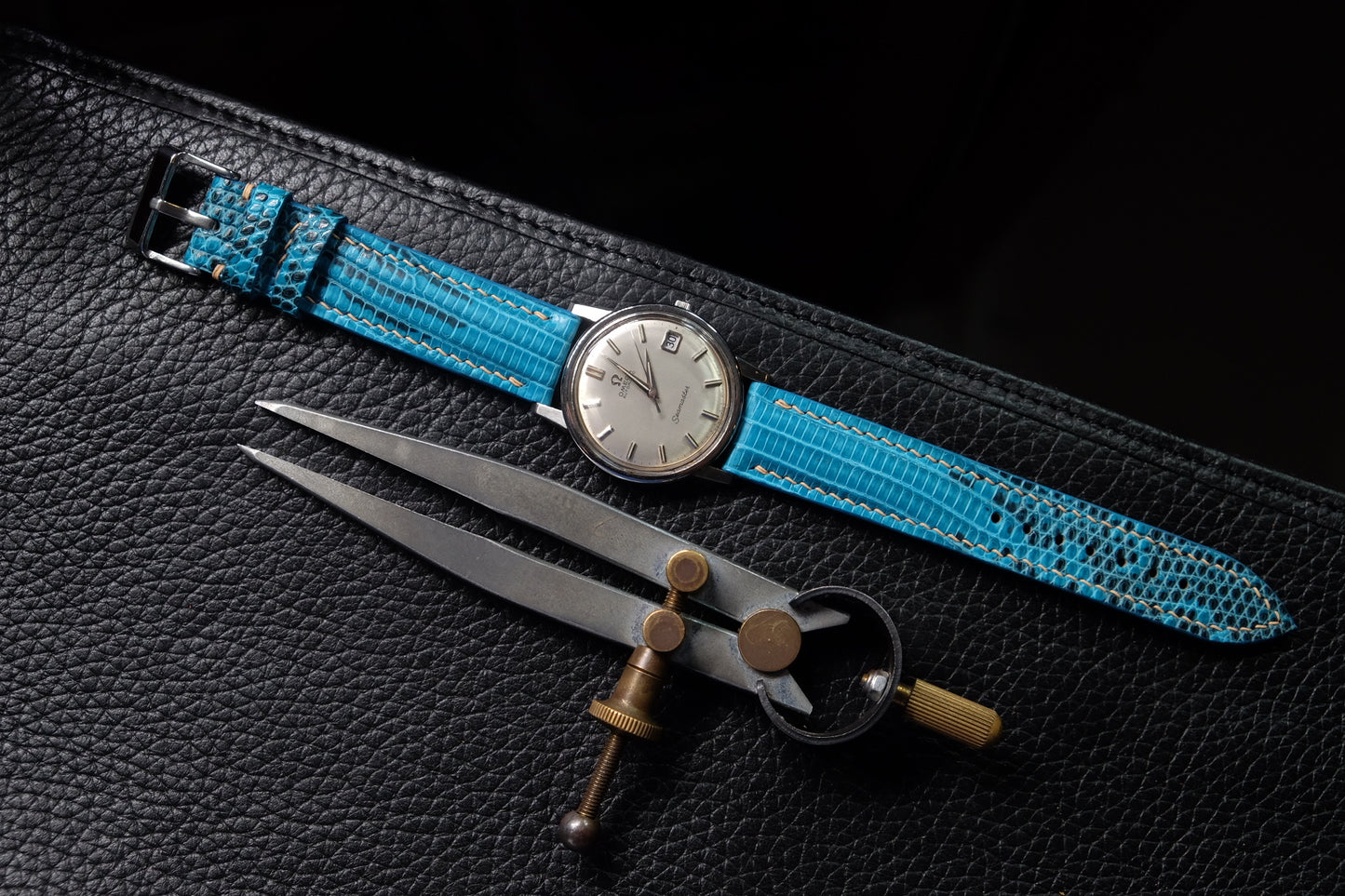 Blue lizard leather watch strap HDLZ40