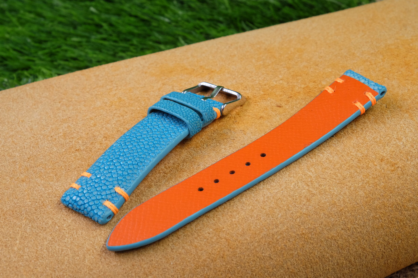 Blue no pearl stingray leather watch strap HDST76