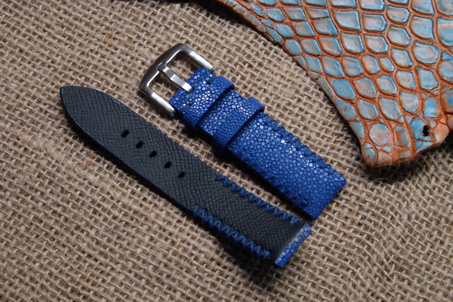 Blue no pearl stingray leather watch strap HDST80