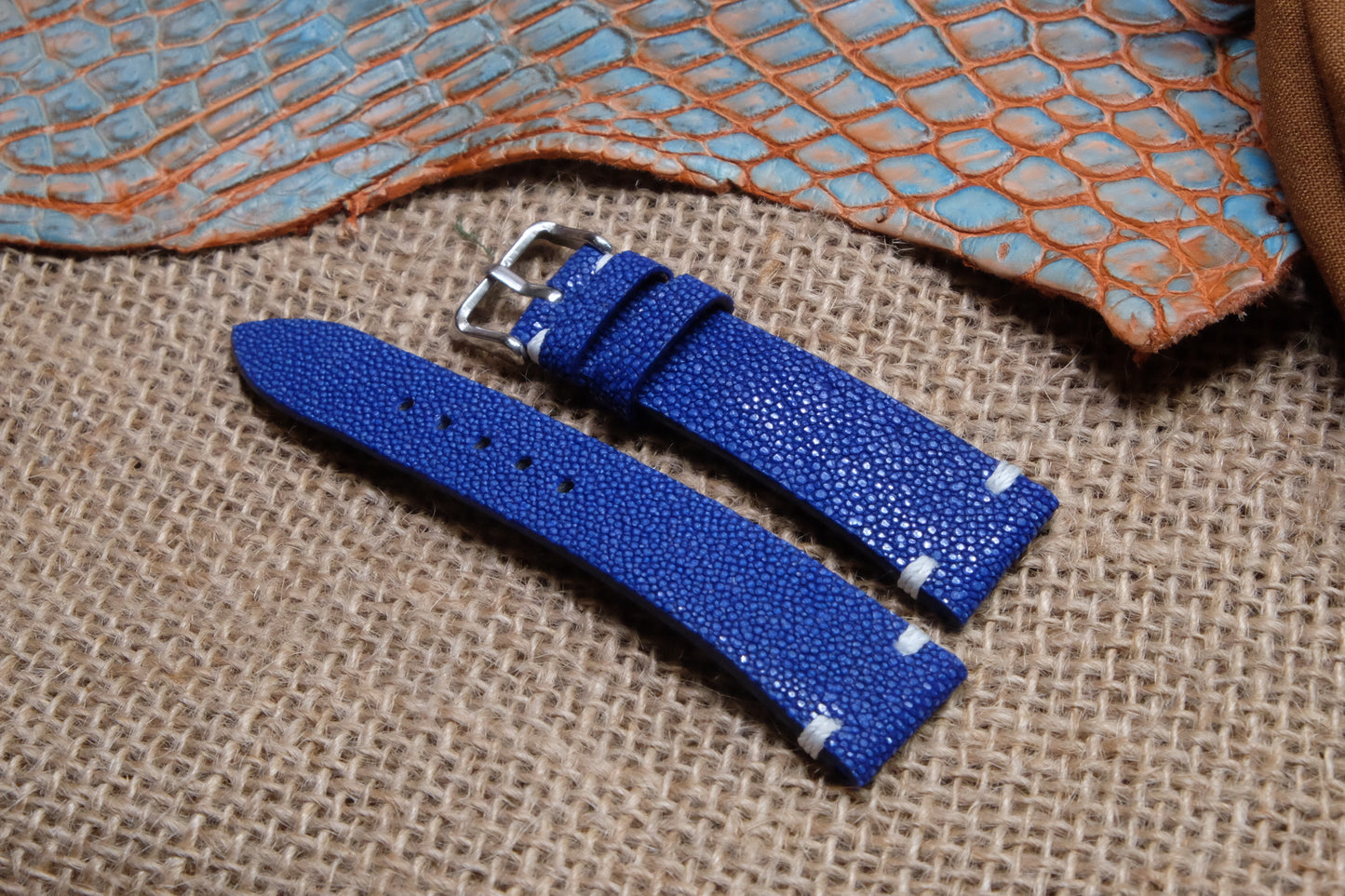 Blue no pearl stingray leather watch strap HDST81