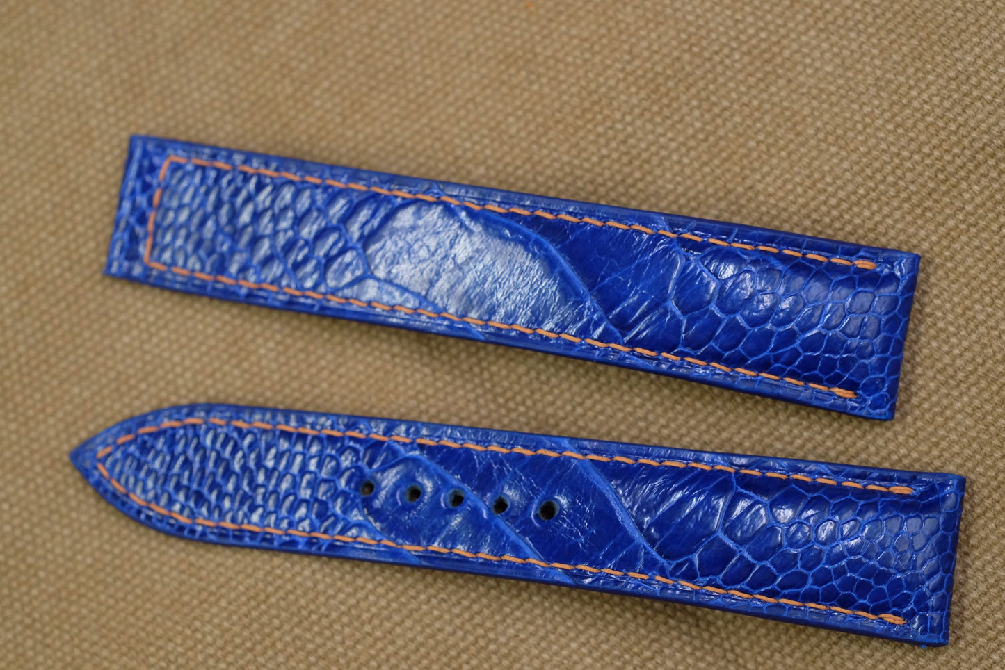 Blue ostrich leg leather handmade watch strap HDOL55