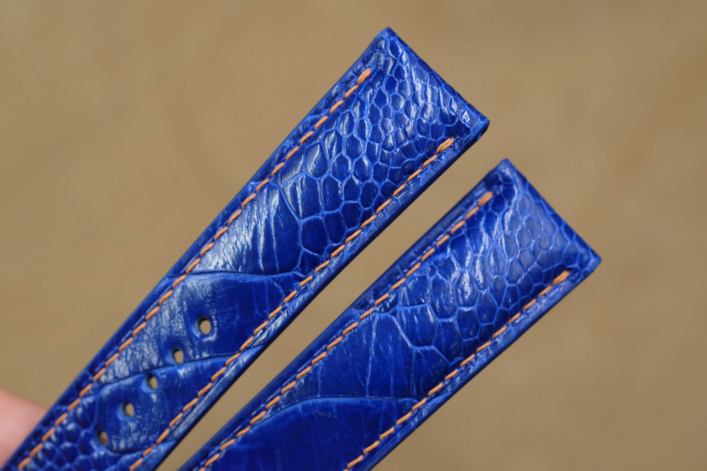 Blue ostrich leg leather handmade watch strap HDOL55