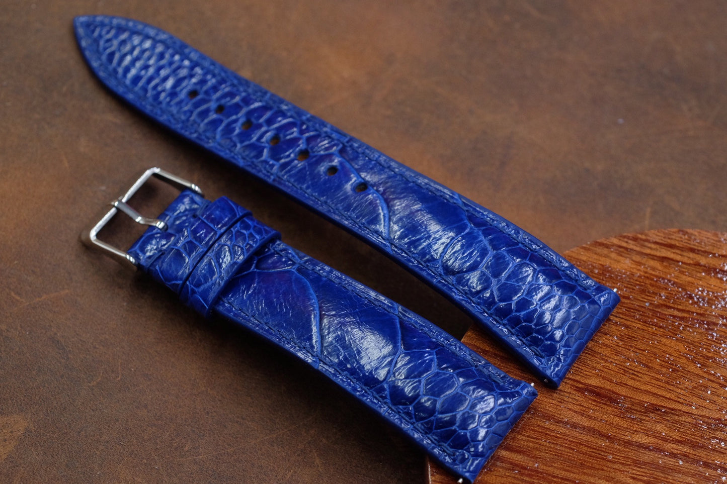 Blue ostrich leg leather watch strap HDOL49