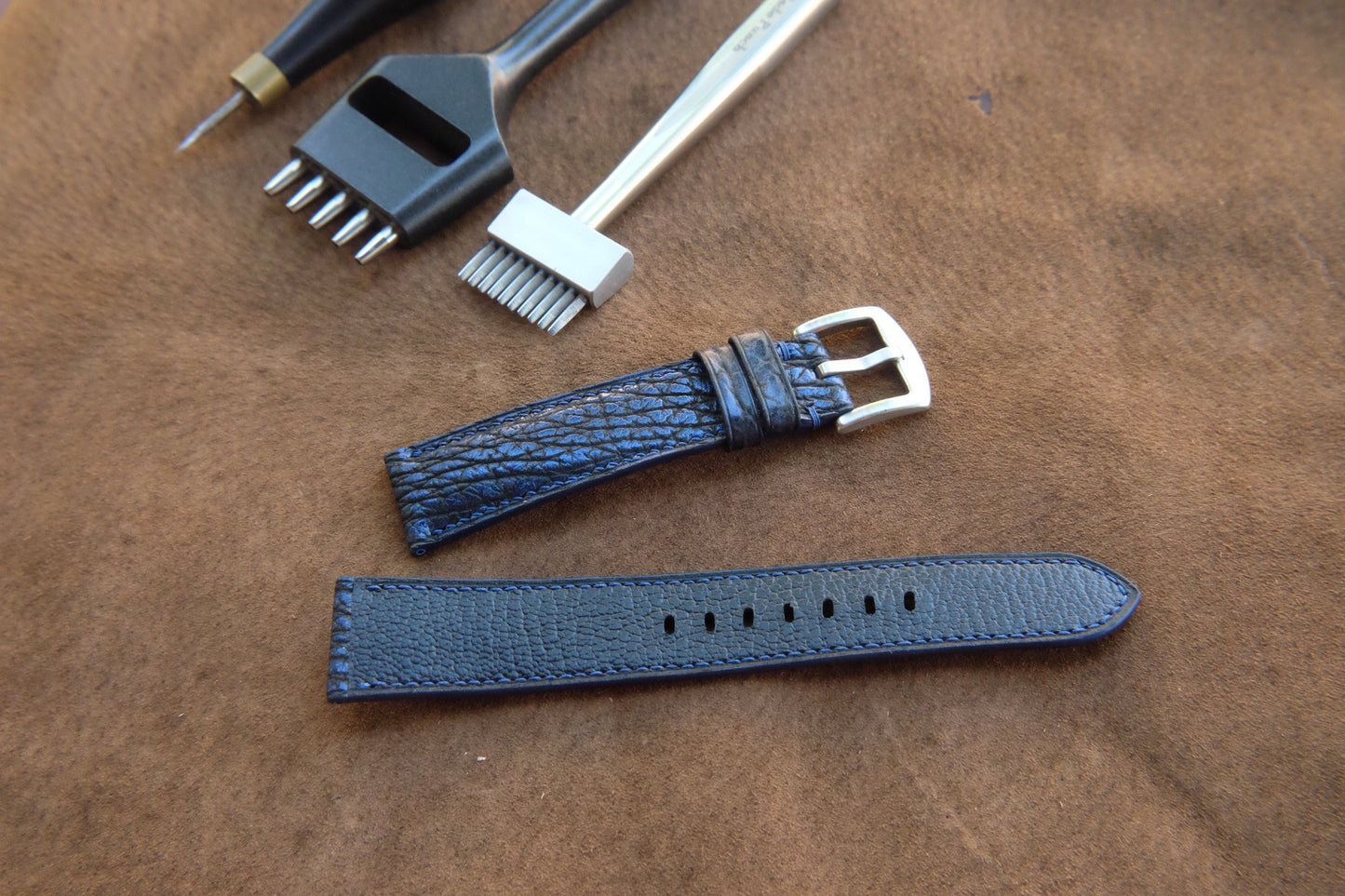 Blue shark skin leather watch strap HDSH20