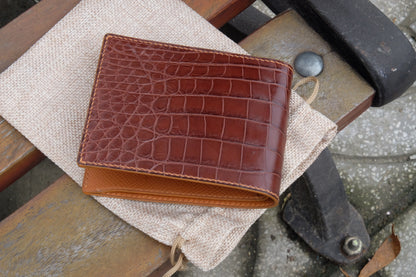 Brown Crocodile leather bifold man wallet HDWA52