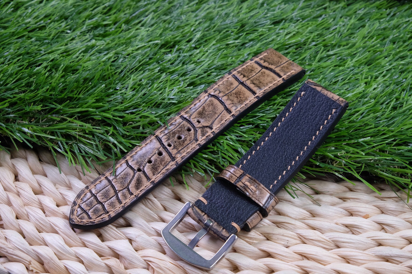 Brown French HCP crocodile belly skin leather strap HDCHCP01