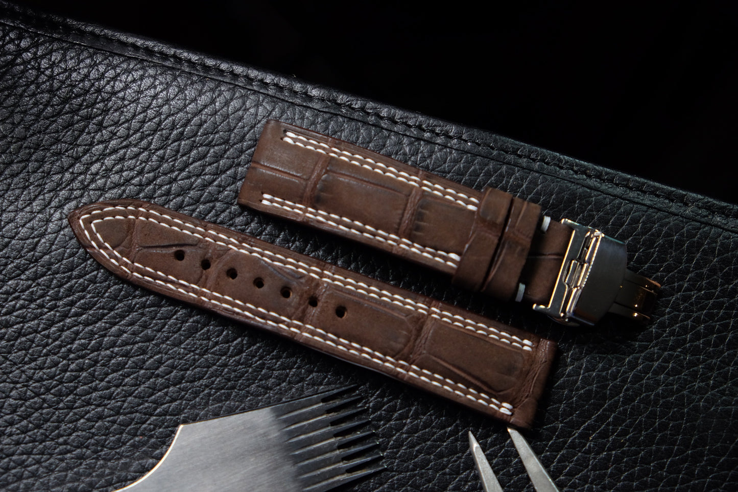 Brown Nubuck crocodile skin leather watch strap HDCNC01