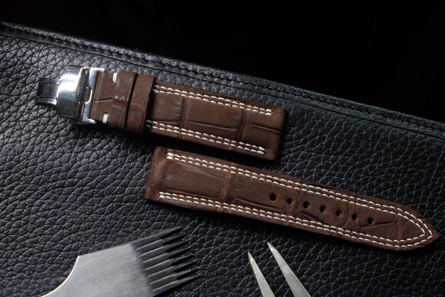 Brown Nubuck crocodile skin leather watch strap HDCNC01