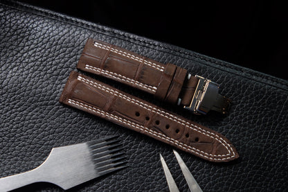 Brown Nubuck crocodile skin leather watch strap HDCNC01