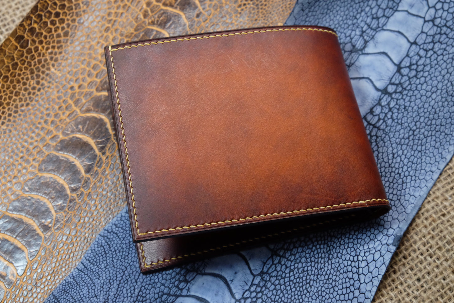 Brown hand dyed patina veg leather wallet HDWA54