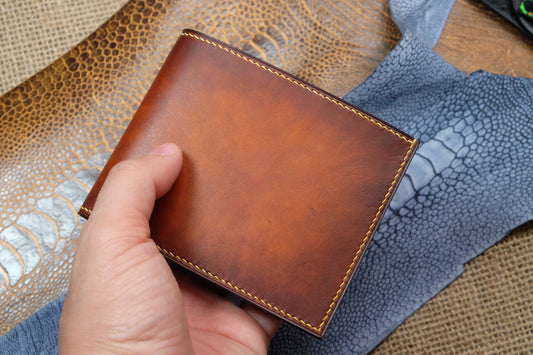 Brown hand dyed patina veg leather wallet HDWA54