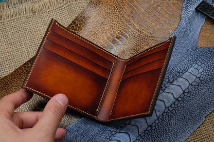 Brown hand dyed patina veg leather wallet HDWA54