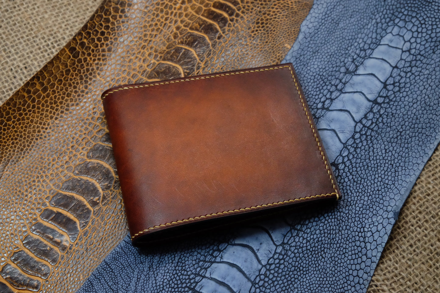 Brown hand dyed patina veg leather wallet HDWA54