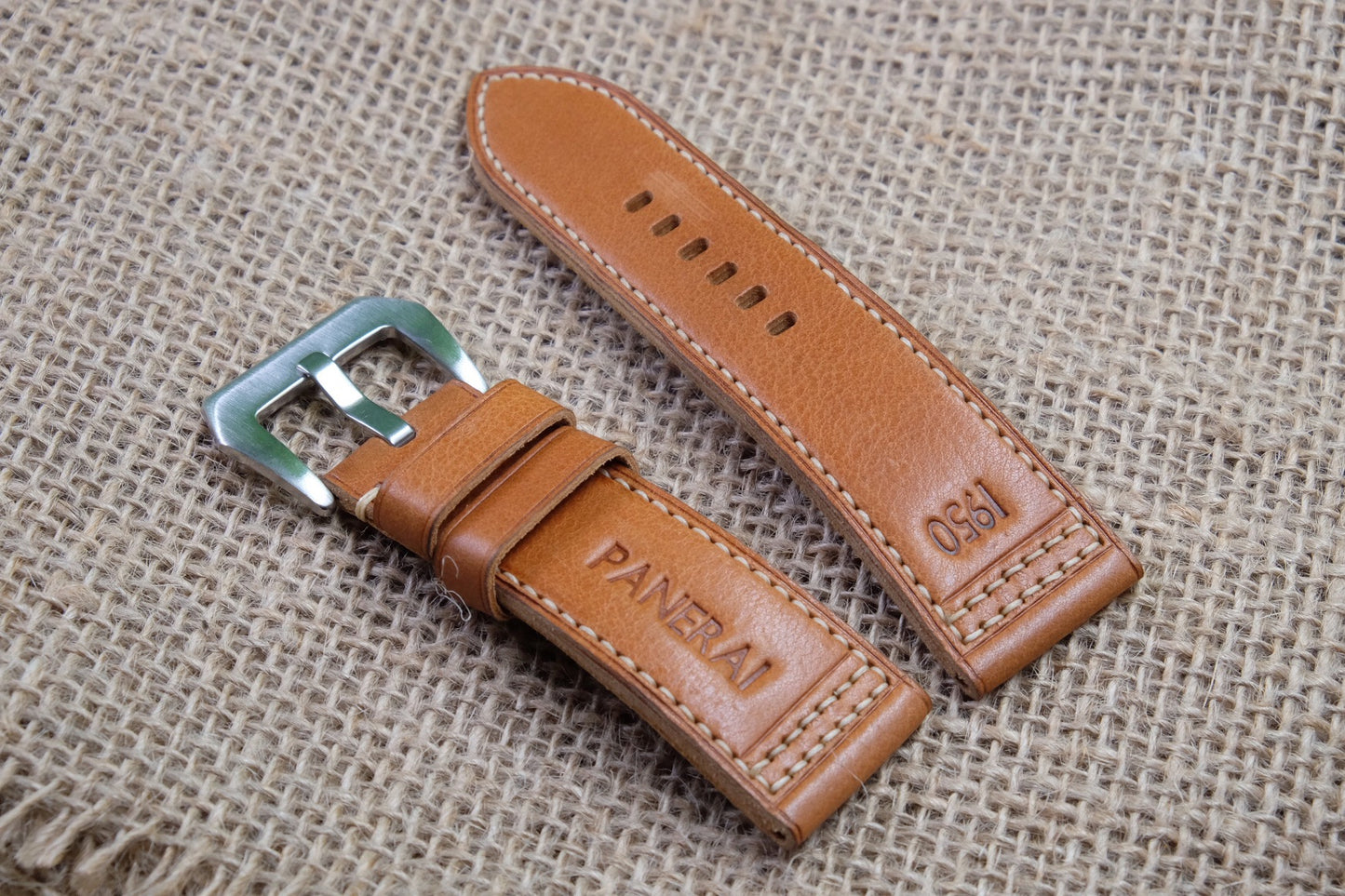 Brown italian vachetta leather strap for Panerai HDPAM14