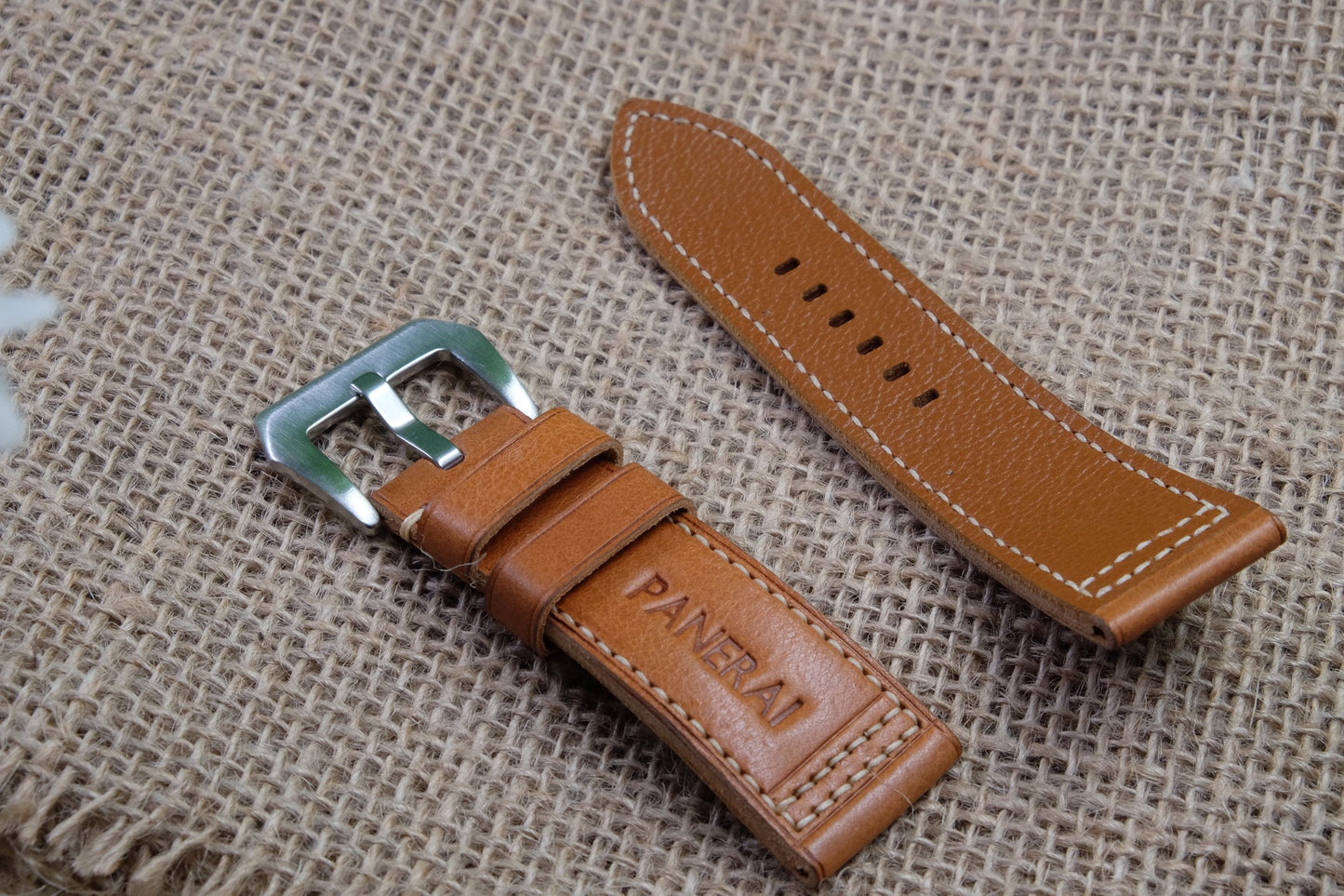 Brown italian vachetta leather strap for Panerai HDPAM14