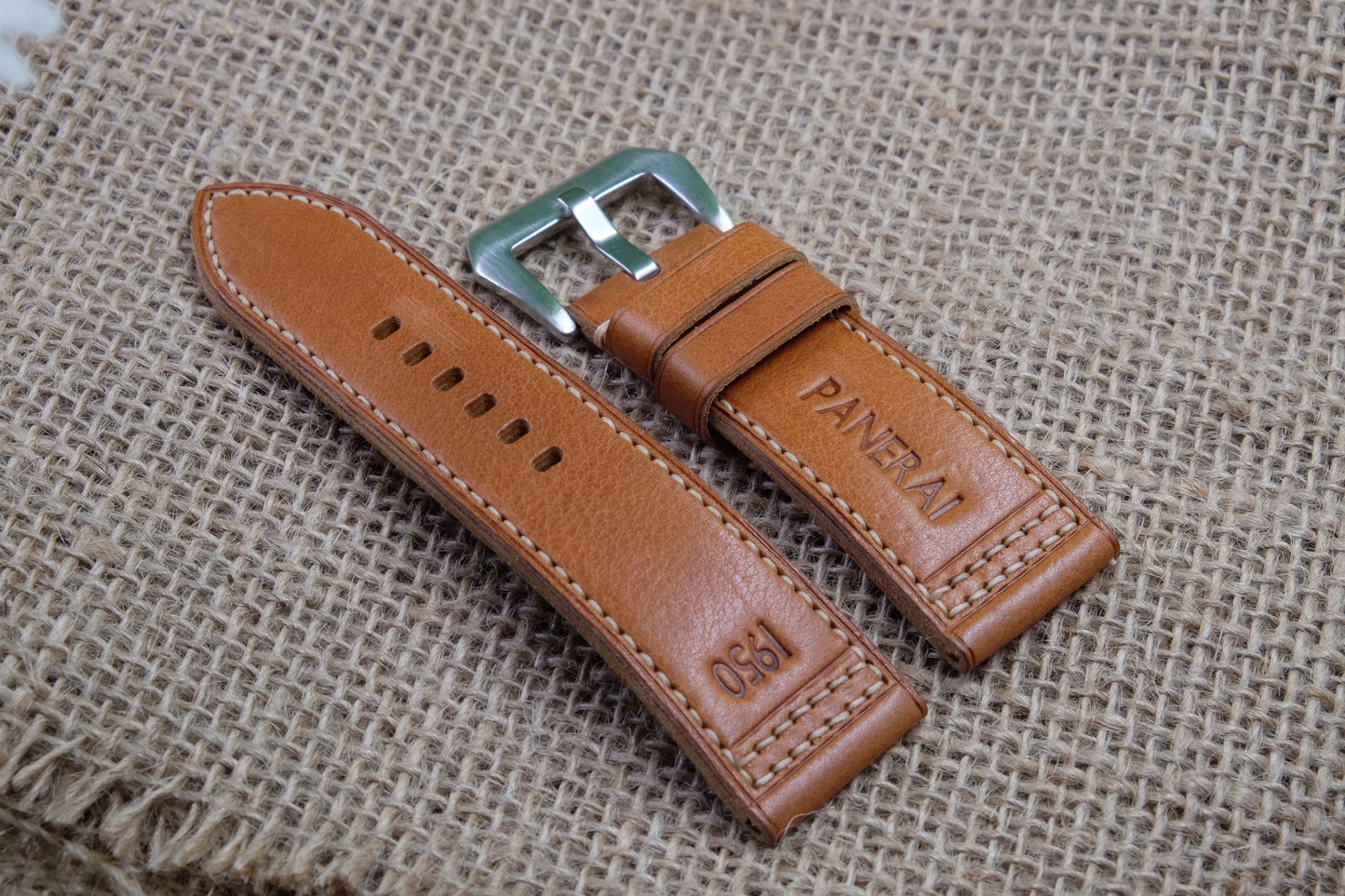 Brown italian vachetta leather strap for Panerai HDPAM14