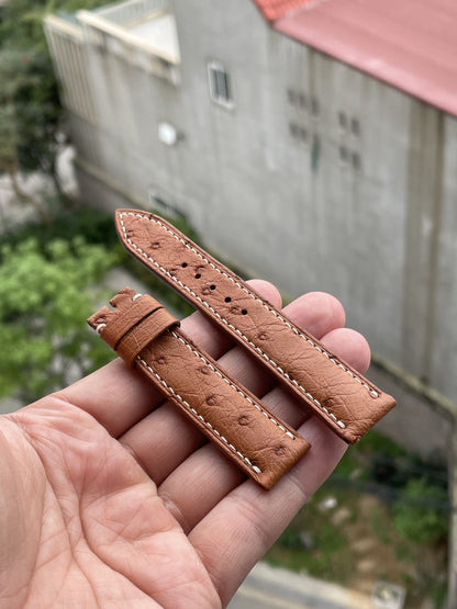 Brown ostrich belly skin leather watch strap HDOB02