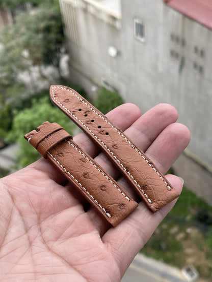 Brown ostrich belly skin leather watch strap HDOB02