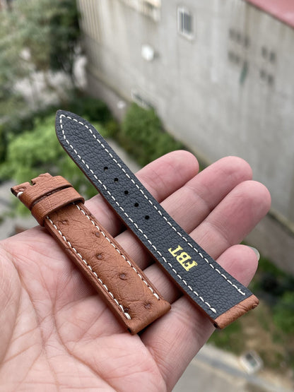 Brown ostrich belly skin leather watch strap HDOB02