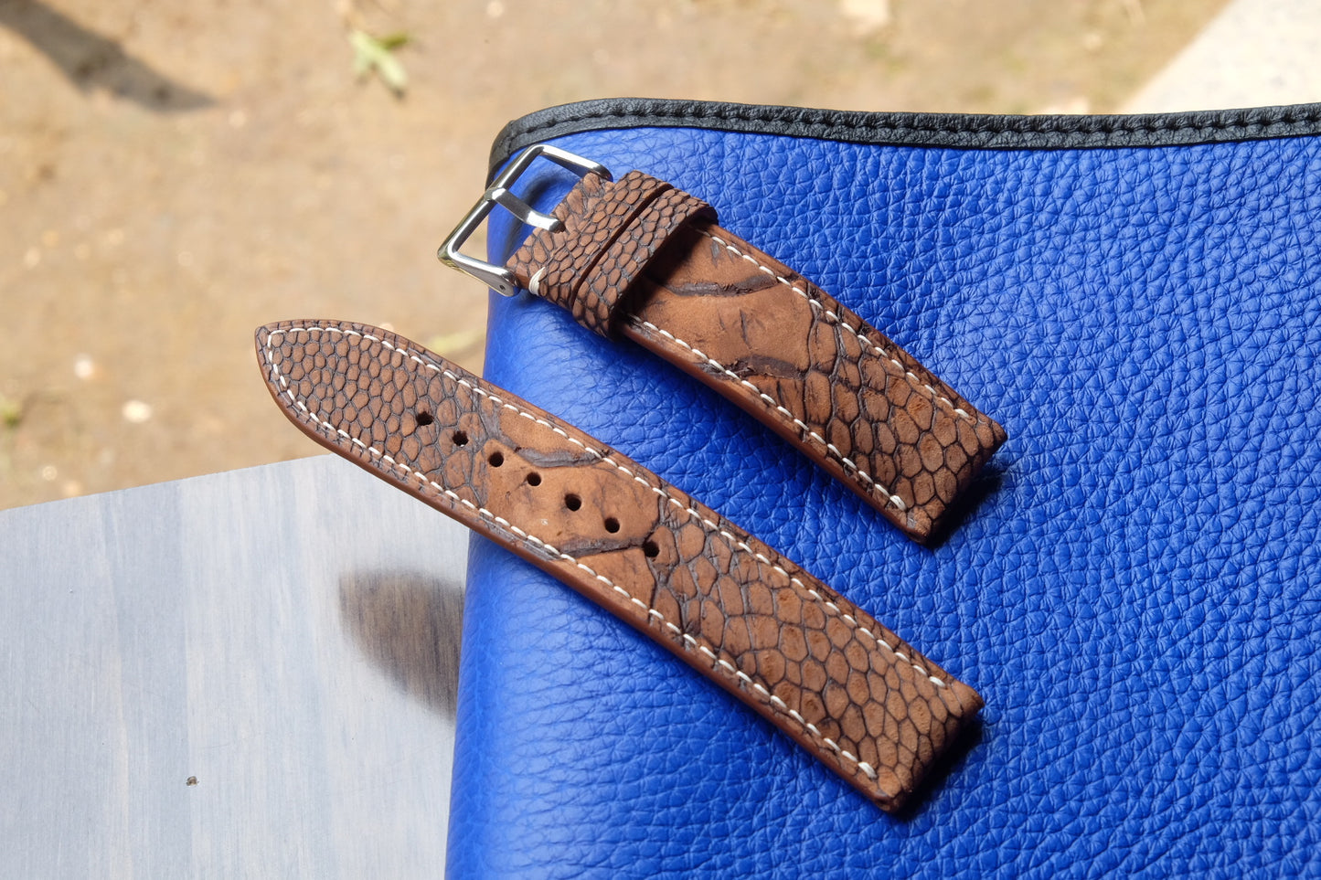 Brown ostrich leg leather watch strap HDOL43