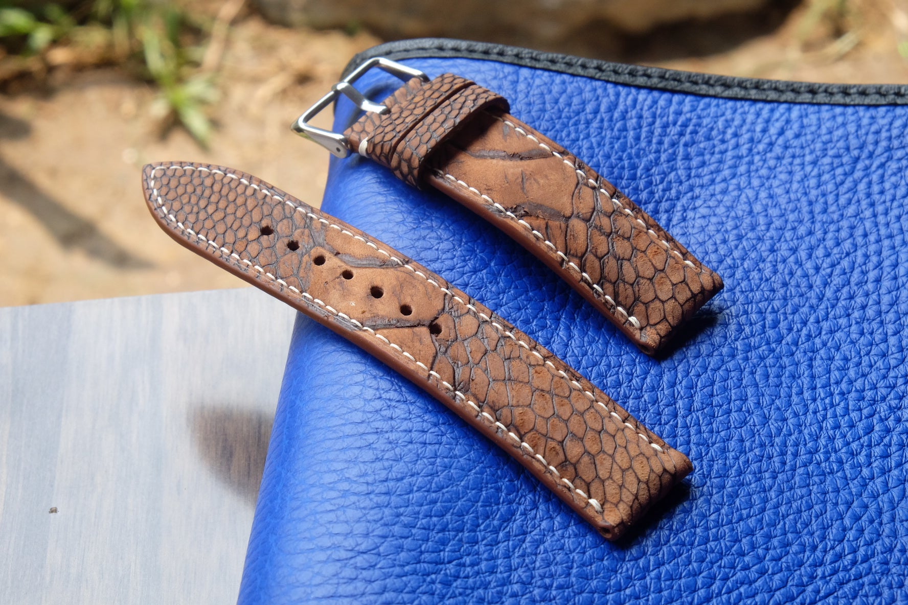 Brown ostrich leg leather watch strap HDOL43 HDSTRAPS