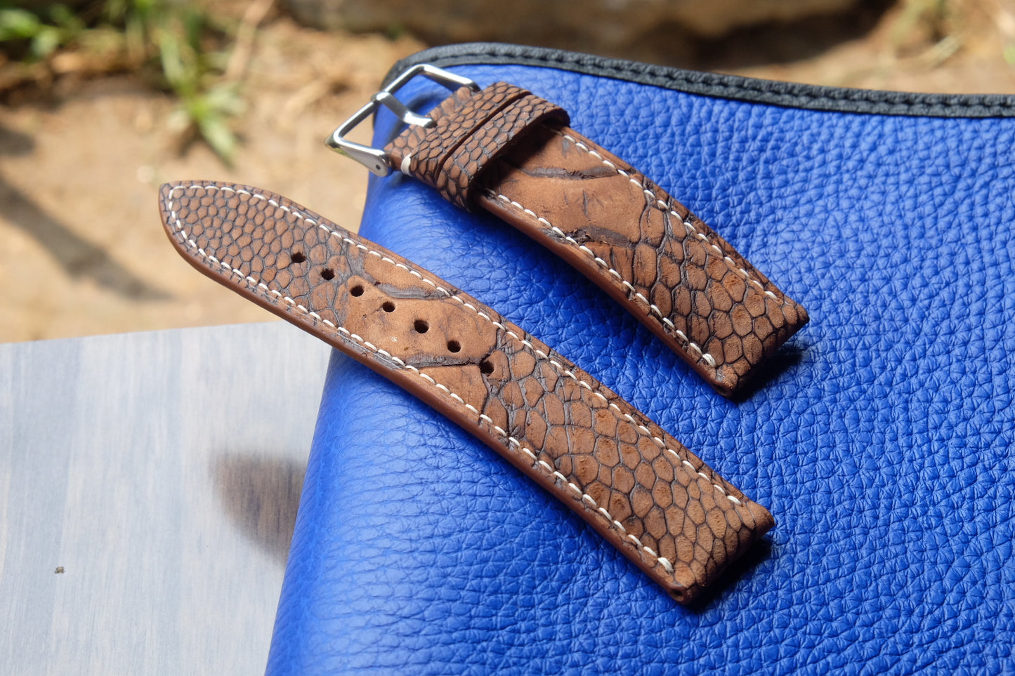 Brown ostrich leg leather watch strap HDOL43