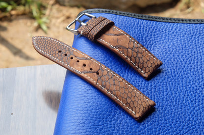 Brown ostrich leg leather watch strap HDOL43