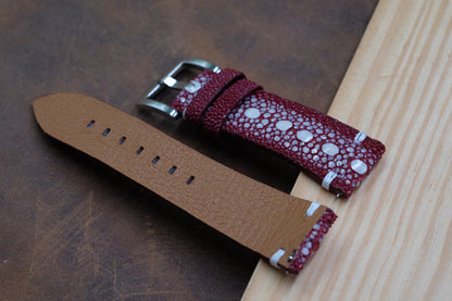 Burgundy red row stone stingray leather watch strap HDST121