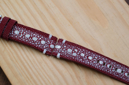 Burgundy red row stone stingray leather watch strap HDST121