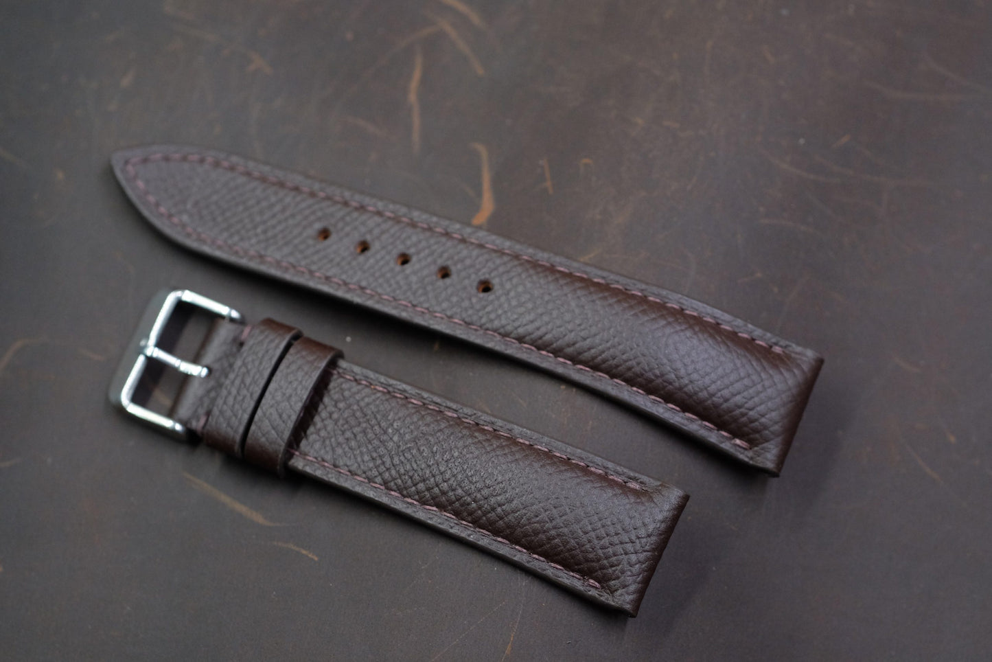 Chocolate brown epsom leather handmade watch strap  HDEP07