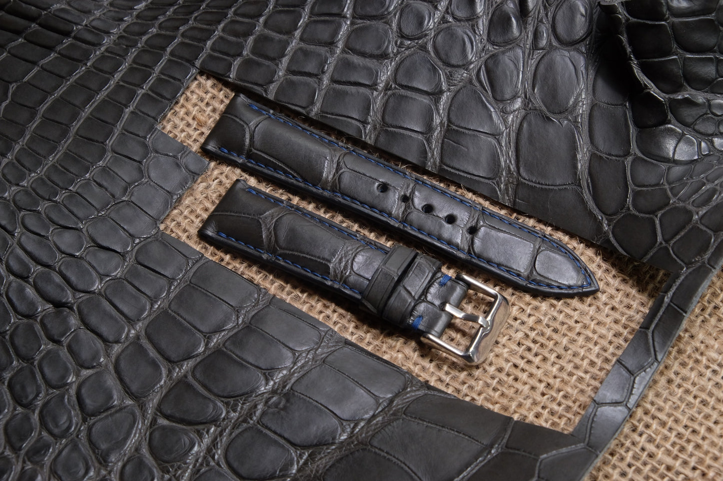 Anthracite GREY crocodile neck skin leather strap HDCNS02