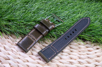 Custom Olive green shinki hikaku shell cordovan leather watch strap HDSC07