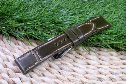 Custom Olive green shinki hikaku shell cordovan leather watch strap HDSC07