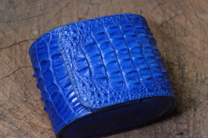 Custom blue hornback crocodile leather single travel watch roll HDWR17