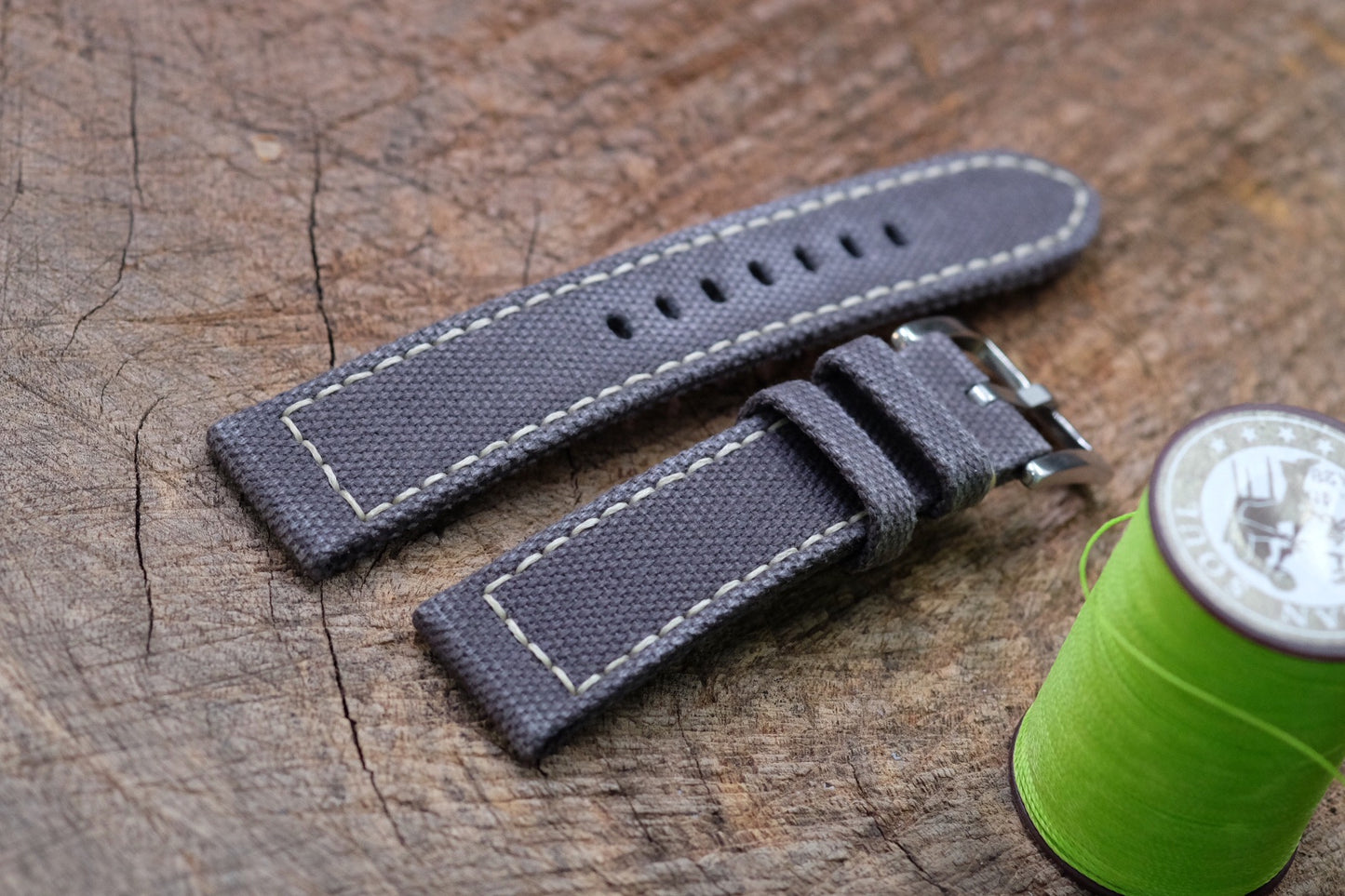 Custom grey canvas folded edge watch strap HDCVS10