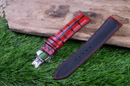 Custom hand painted red crocodile belly skin watch strap HDCHP01