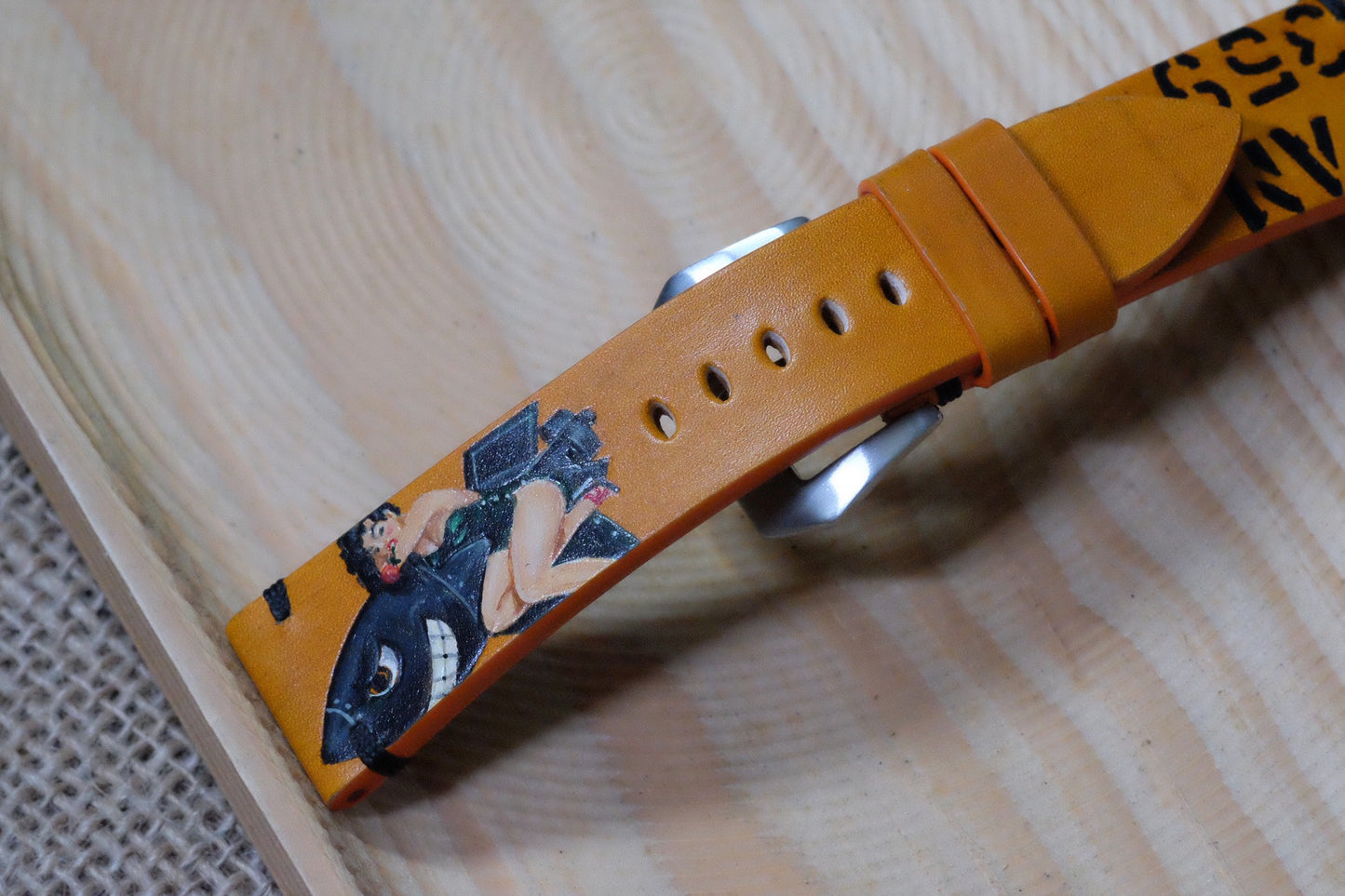 Custom handpainted rocket girl leather watch strap HDCLE80