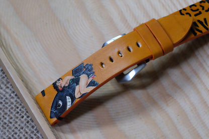 Custom handpainted rocket girl leather watch strap HDCLE80