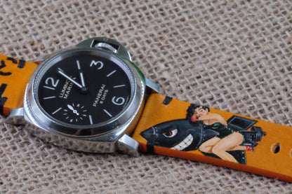 Custom handpainted rocket girl leather watch strap HDCLE80