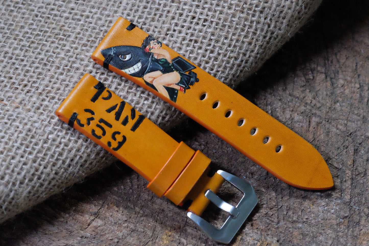 Custom handpainted rocket girl leather watch strap HDCLE80