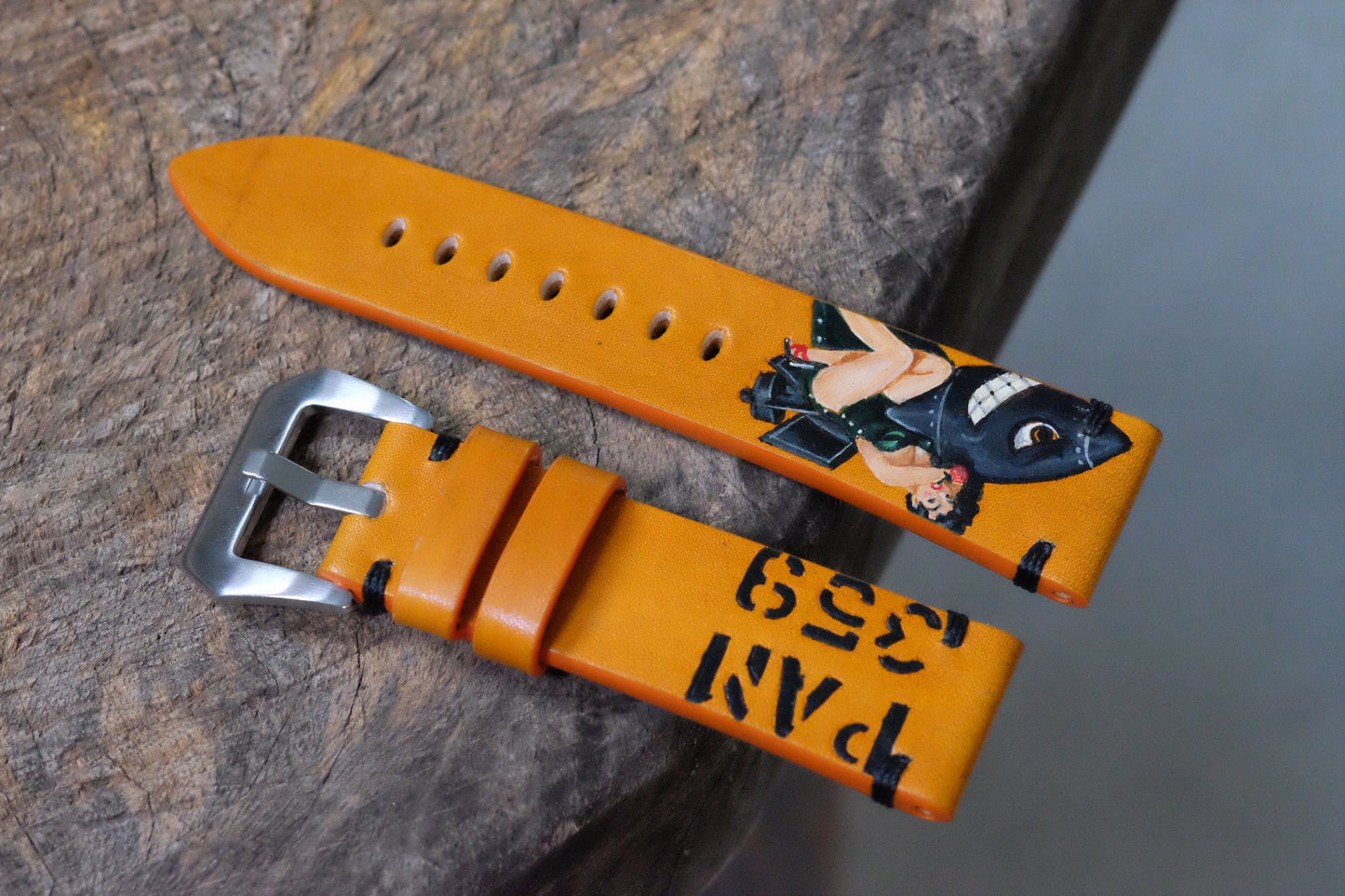 Custom handpainted rocket girl leather watch strap HDCLE80