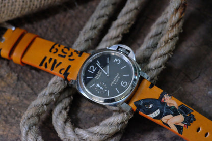 Custom handpainted rocket girl leather watch strap HDCLE80