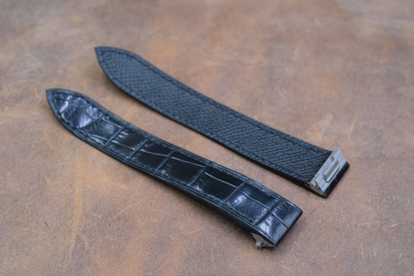 Custom made black crocodile strap for Cartier Roadster with quick release HDCAS06