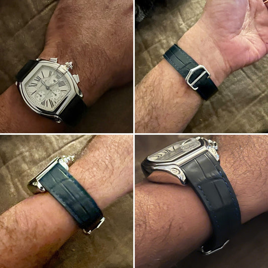 Custom made black crocodile strap for Cartier Roadster with quick release HDCAS06