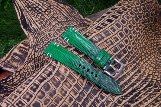 Custom made green lizard leather watch strap HDLZ31