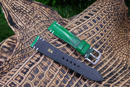 Custom made green lizard leather watch strap HDLZ31